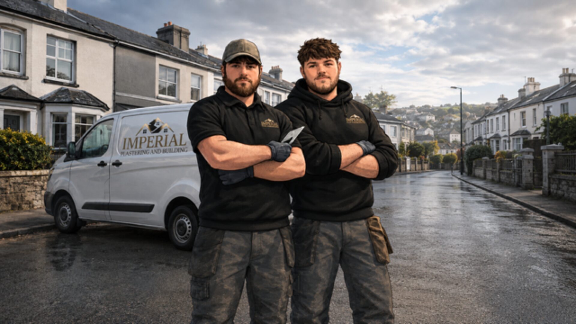 Imperial Plastering and Building team in front of their work van in Plymouth